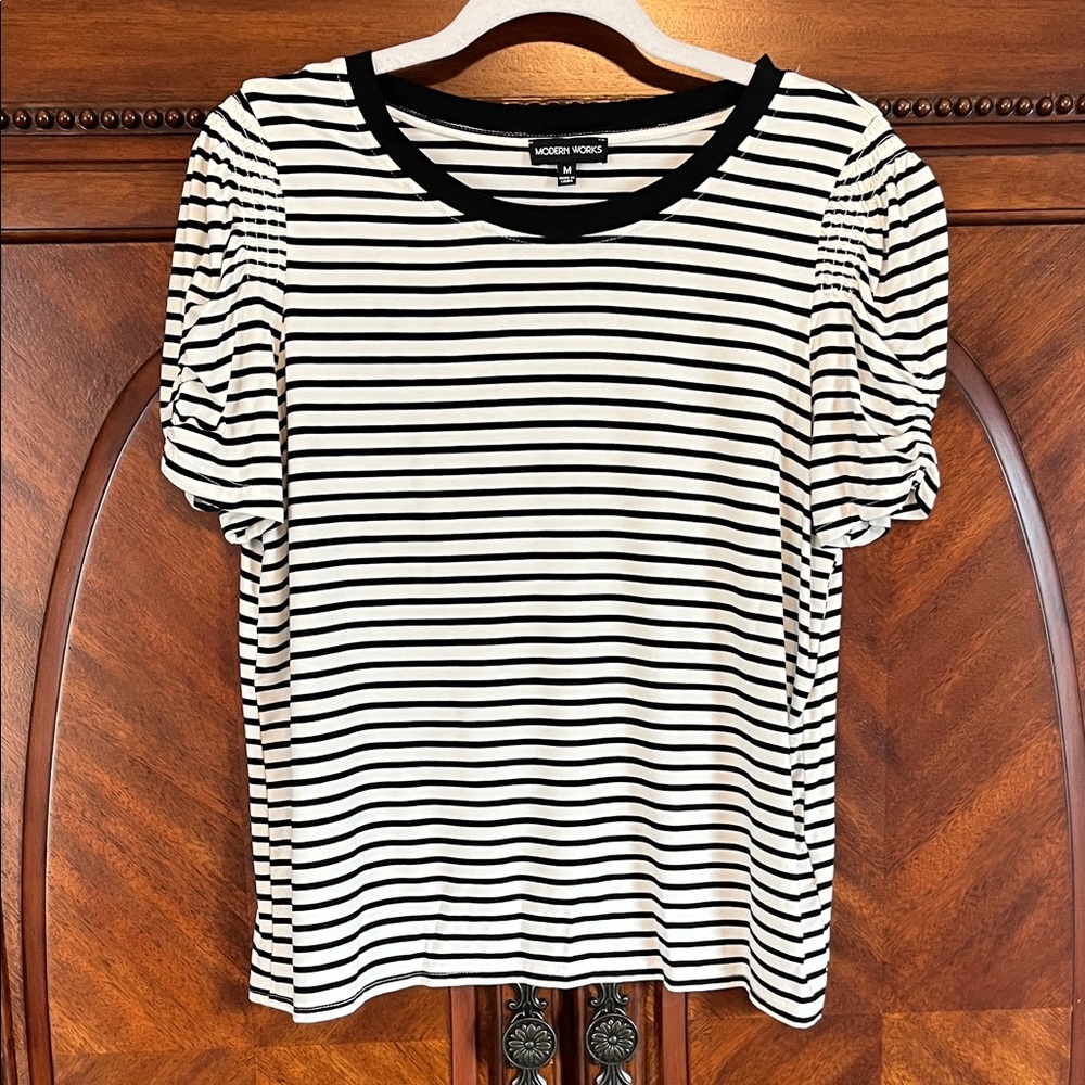 Modern Works Black and White Striped Short Sleeve Tee